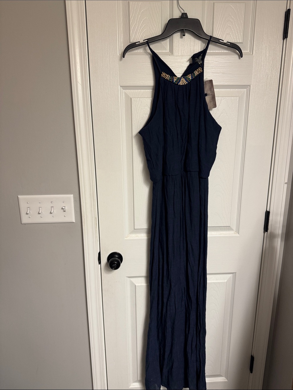 Lily Rose Navy Beaded Halter Maxi Dress